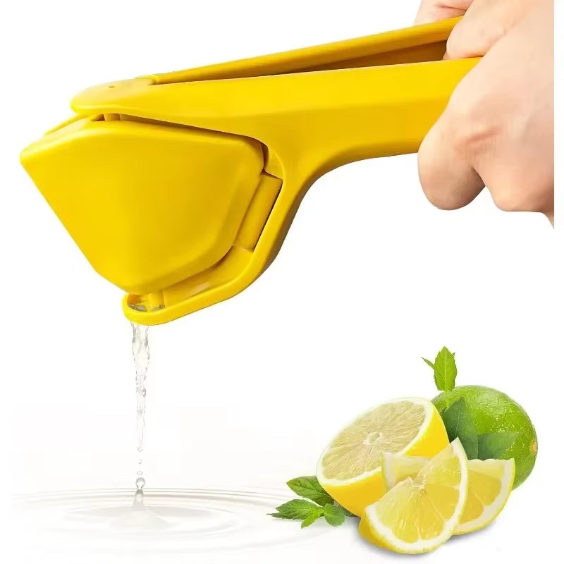Max Juice Extraction Lemon Lime Squeezer - Easy-to-Use Flat Design with Built-in Strainer and Leverage for Maximum Juice Output - Bright Yellow