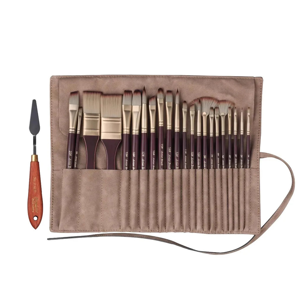 25-Piece Artist Paint Brush Set with Wooden Handles and Scraper - Perfect for Acrylic, Oil, and Gouache Painting