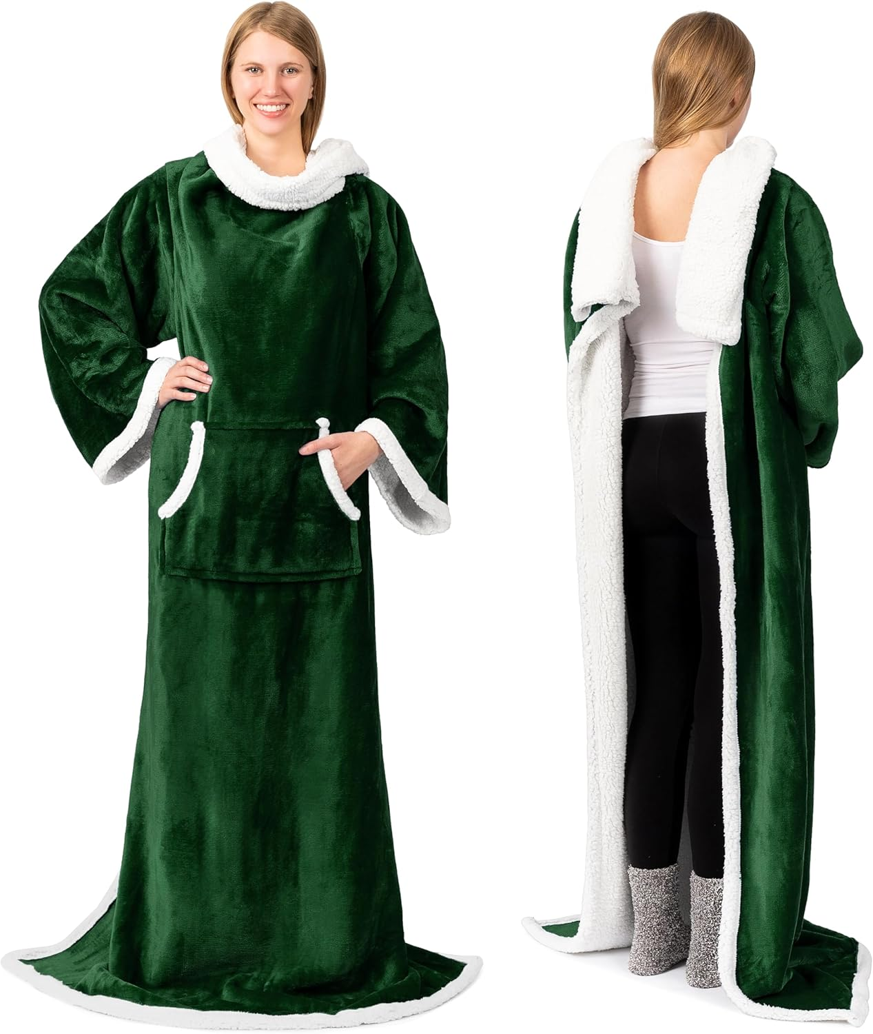 Cozy Sherpa Wearable Blanket with Sleeves & Pocket – Plush Wrap for Men & Women