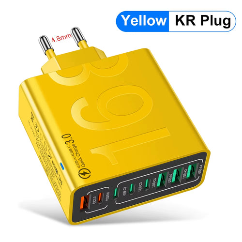 150W Fast Charging Multi-Port USB Wall Adapter - Compatible with Xiaomi, iPhone, Samsung, Huawei - Travel Charger with EU/US/KR Plugs