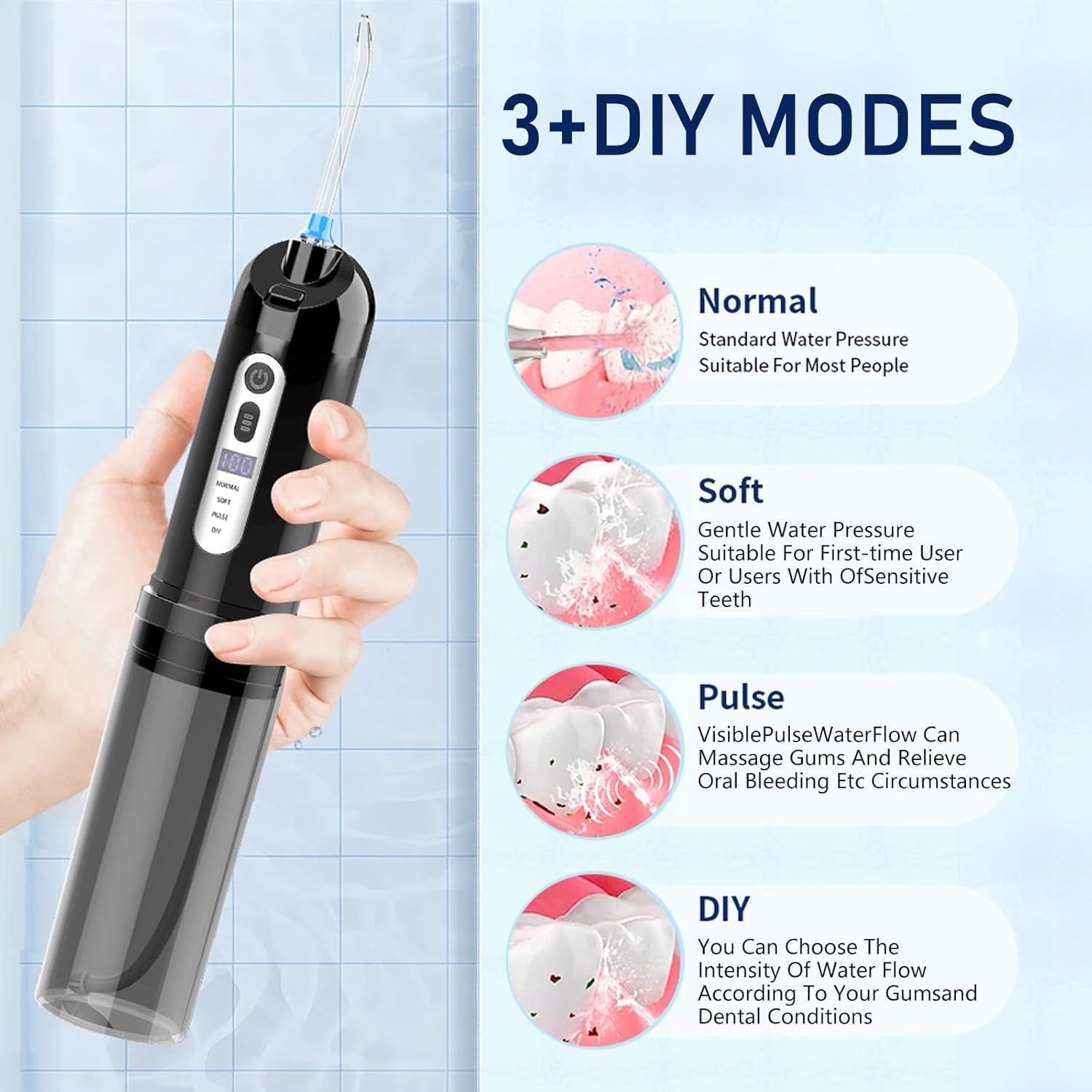 Compact Electric Portable Water Flosser - 4 Modes, 4 Jet Tips, Cordless Oral Irrigator for Kids & Adults - Perfect for Travel & Tonsil Stone Removal
