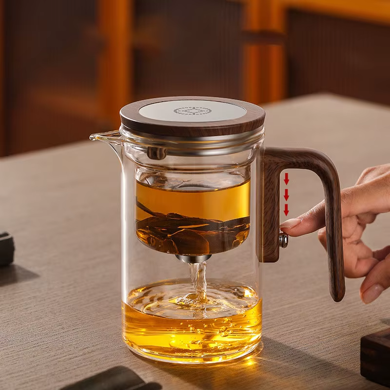 Stylish Magnetic Switch Glass Teapot – Heat-Resistant with Tea Water Separation & Filtration | Solid Wood Handle | 800–900ml