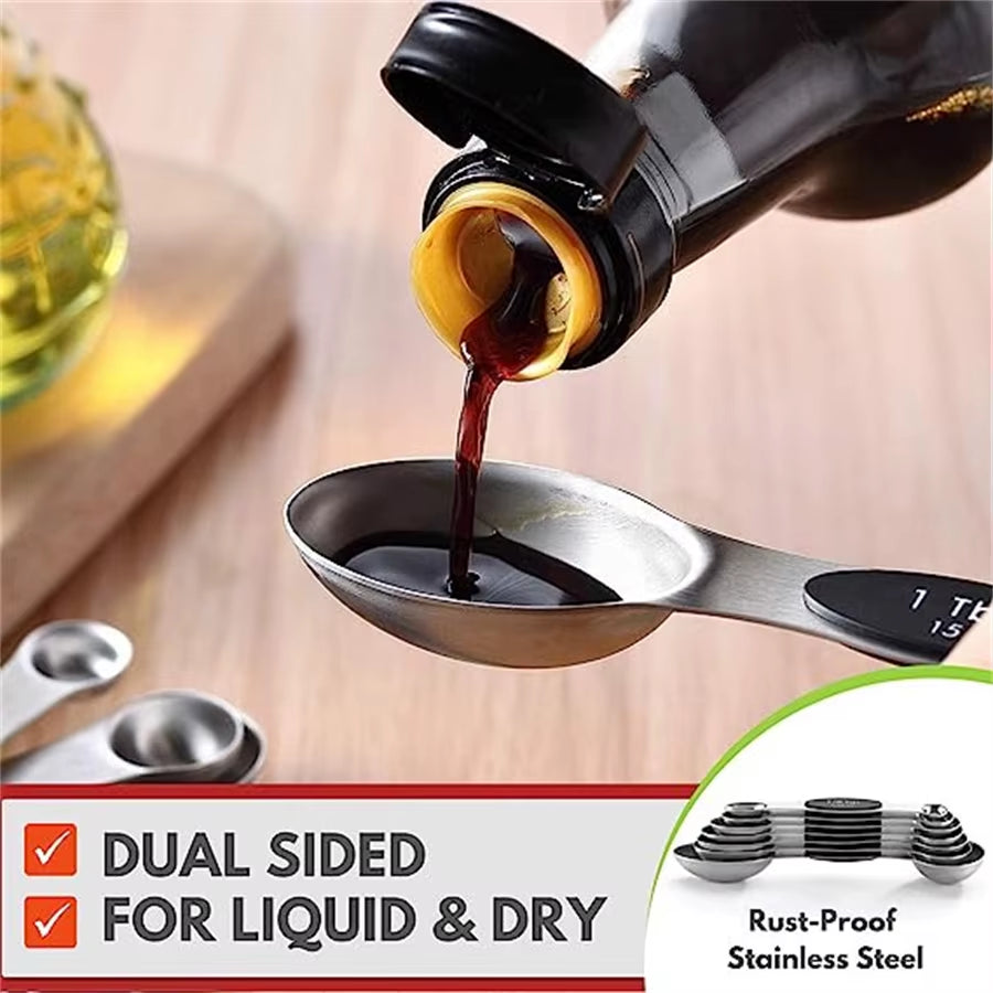 Premium Stainless Steel Magnetic Measuring Spoons Set - Heavy Duty Kitchen Gadgets for Baking & Cooking, Perfect Fit for Spice Jars