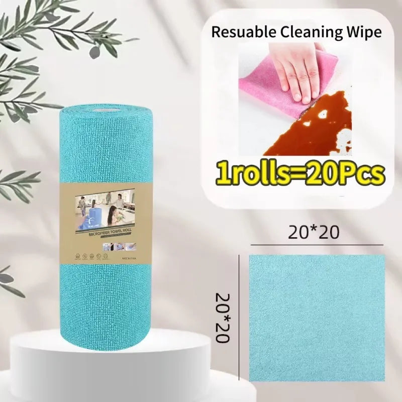 Eco-Friendly Reusable Microfiber Cleaning Wipes - 20 Sheet Roll for Kitchen and Household Use