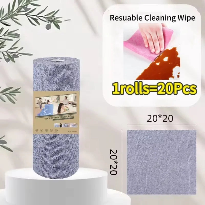 Eco-Friendly Reusable Microfiber Cleaning Wipes - 20 Sheet Roll for Kitchen and Household Use
